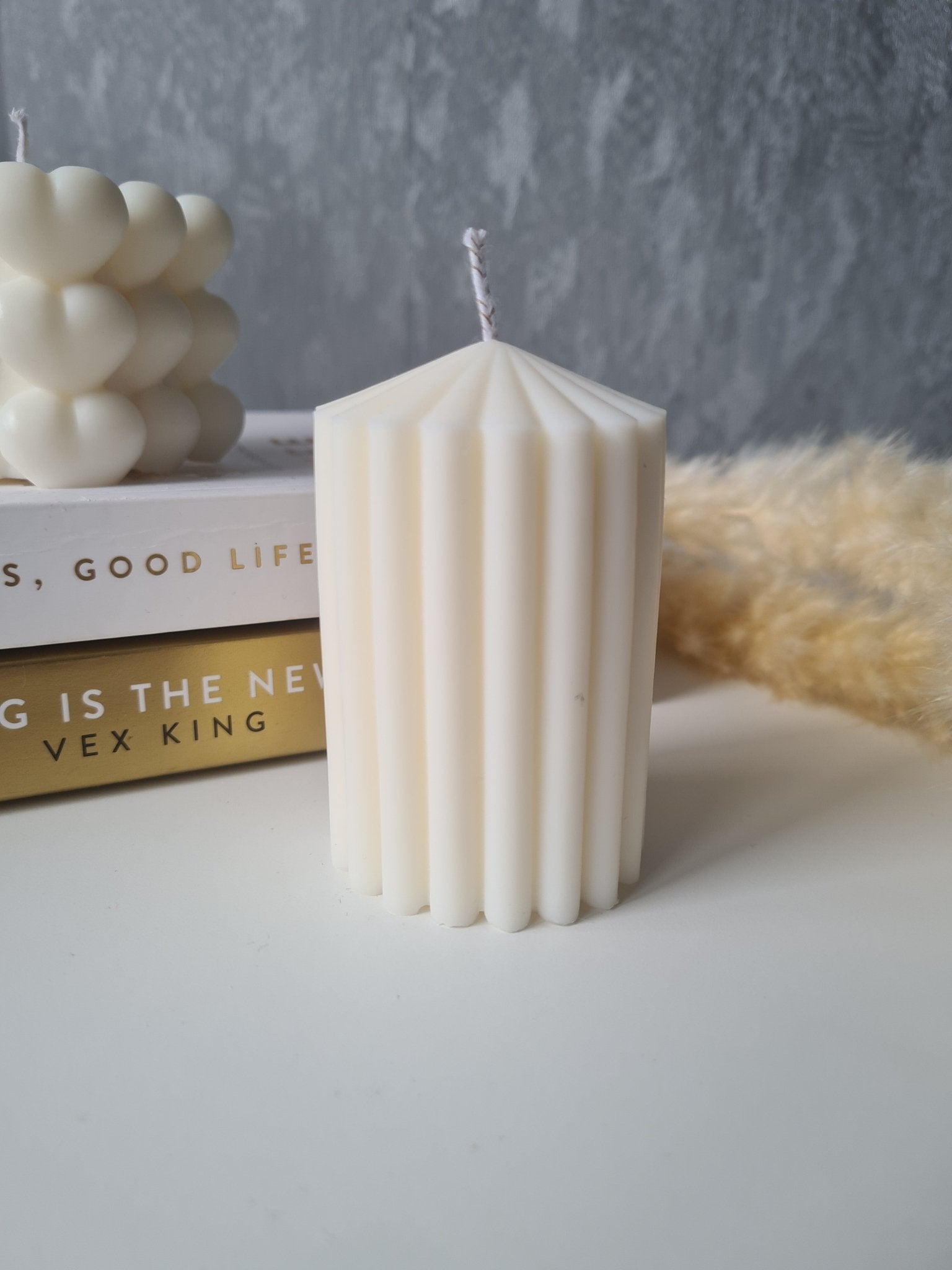 Ribbed Pillar Candle - Chilo Chic