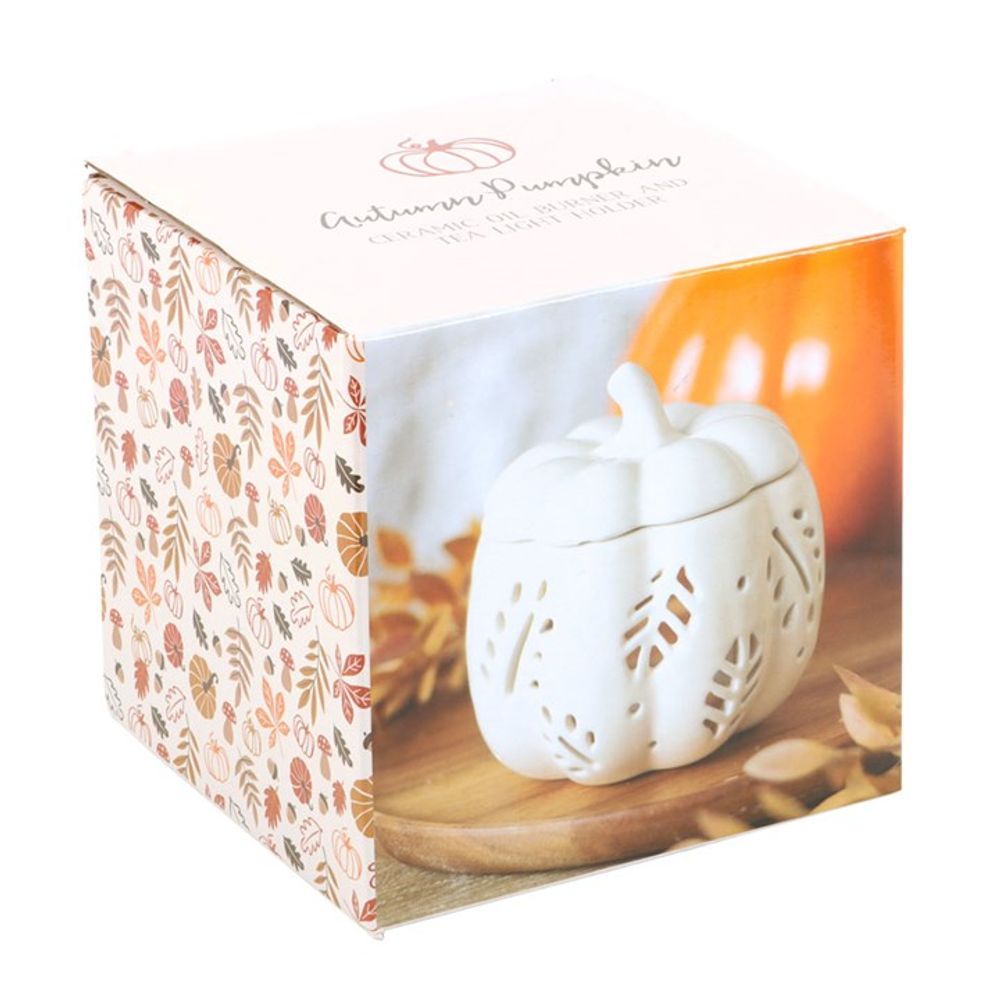 Off White Autumn Leaves Pumpkin Oil Burner - Chilo Chic