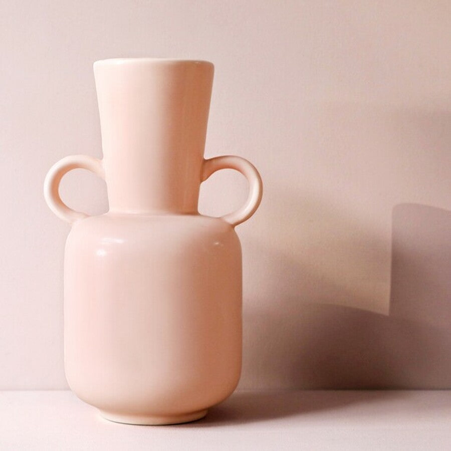 Pink Ceramic Vase with Handles